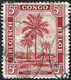 1 Postzegel Palmen – tweetalig Belgisch Congo, Ophalen of Verzenden, Overige landen, Gestempeld