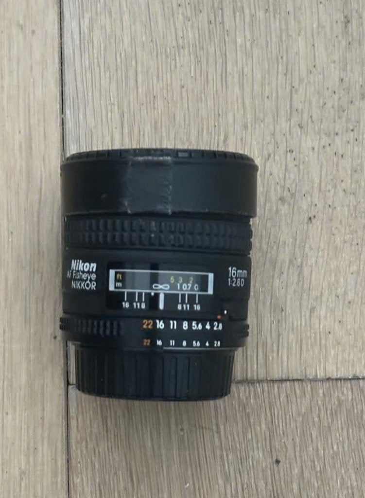 Nikon 16 mm fisheye, Audio, Tv en Foto, Ophalen, Gebruikt, Groothoek Fisheye-lens