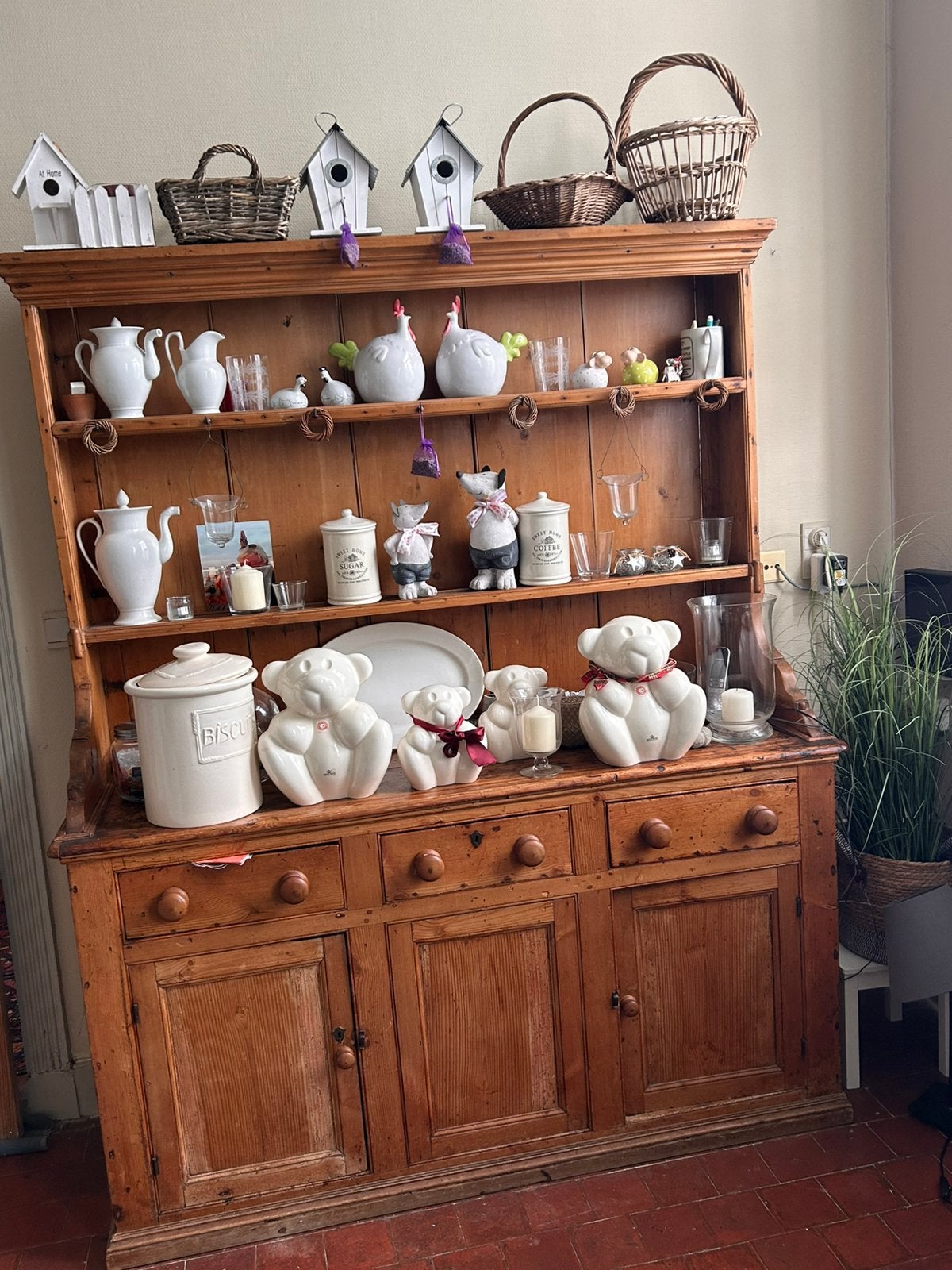Vaisselier vintage en pin massif en 2 parties, Maison & Meubles, Armoires | Buffets, 25 à 50 cm, Vintage, 150 à 200 cm, Utilisé