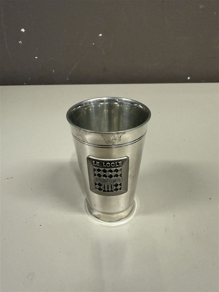 Zwitserse Tinnen Drinkbeker Shot Cup Le Locle - Maatbeker, Ophalen of Verzenden, Zo goed als nieuw