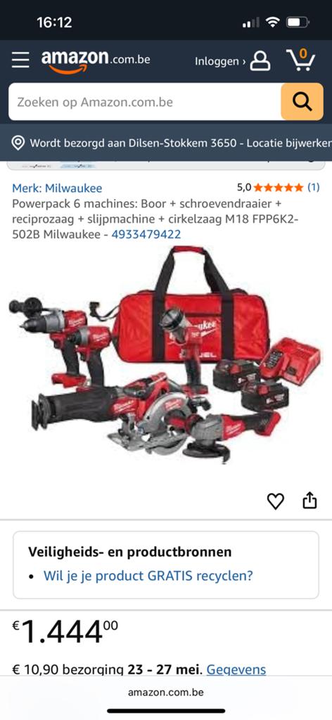 Milwaukee M18 PowerPack NIEUW IN DOOS, Doe-het-zelf en Bouw, Ophalen, Zo goed als nieuw, Accu