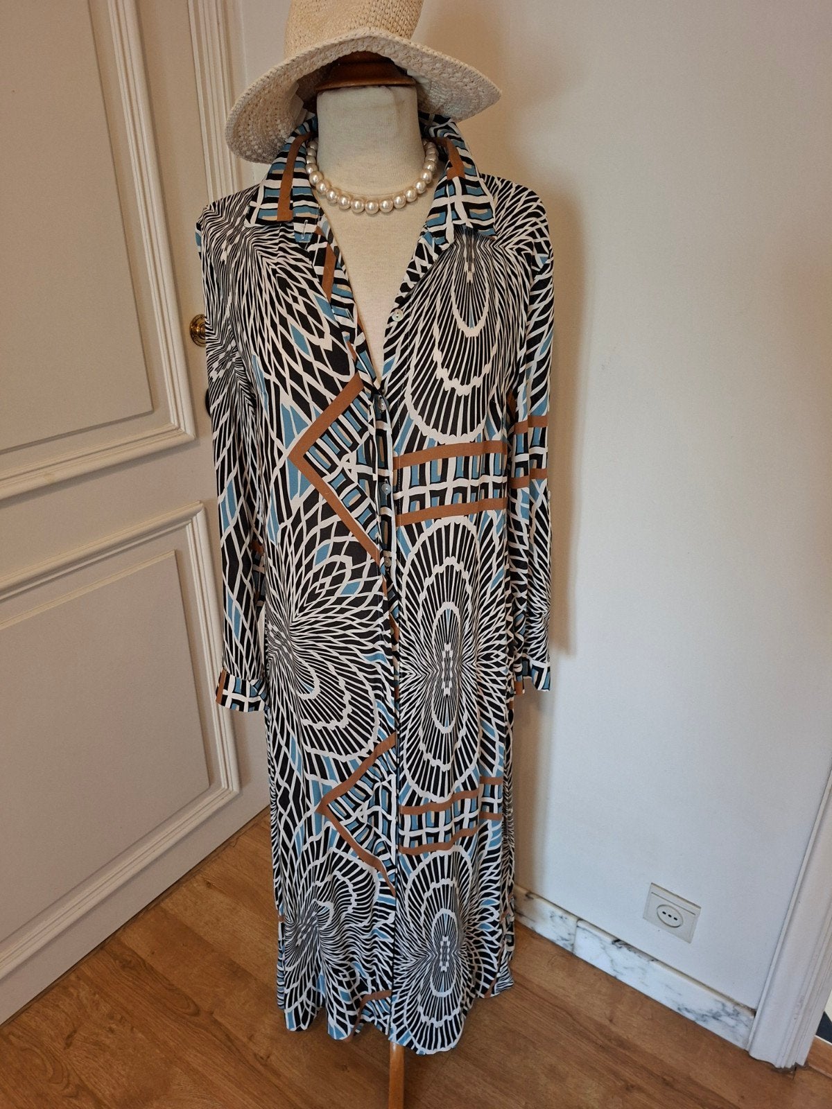 Lange jurk v/h kwalitatieve merk Access, Maat 38/40 (M), Blauw, Ophalen of Verzenden, Zo goed als nieuw