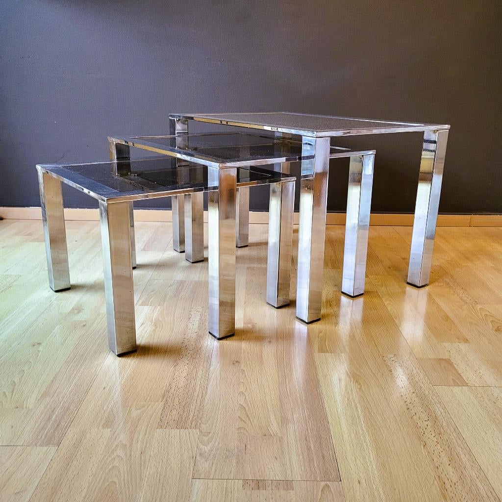 ️️✔️3 Tables Basses Saporiti Design 70s', Maison & Meubles, Tables | Tables d'appoint, Comme neuf, Verre, Rectangulaire, Design 70'