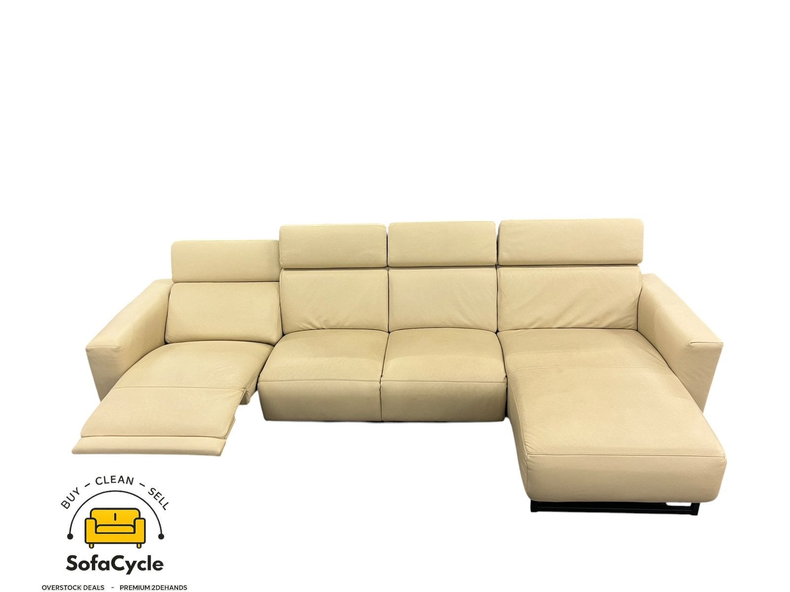 Fauteuil d'angle en cuir véritable beige, angle R avec relax, Enlèvement ou Envoi, Comme neuf, SofaCycle, Info@sofacycle.be
