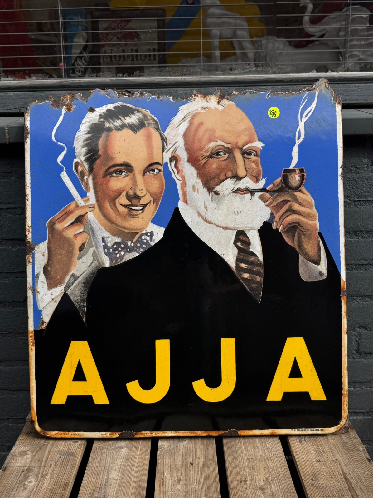 Panneau publicitaire en émail AJJA, Panneau publicitaire, Enlèvement ou Envoi, ., Utilisé