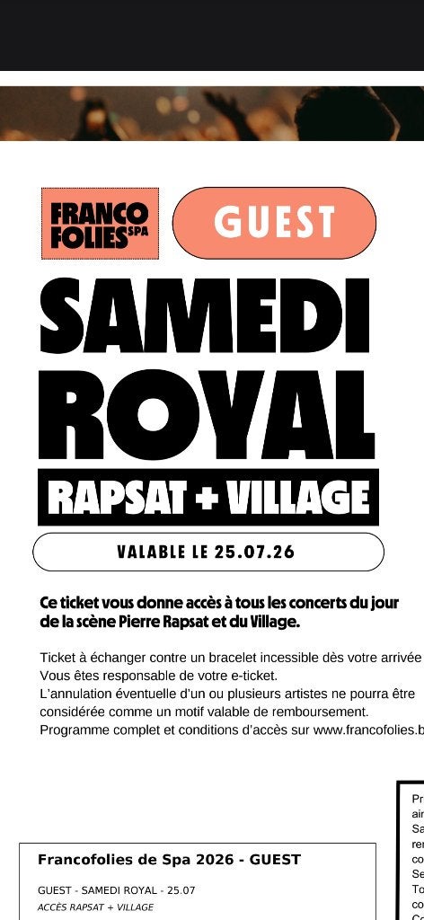 GERESERVEERD - Royal tickets Francofolies Spa - 25 juli, Tickets en Kaartjes, Evenementen en Festivals, Twee personen