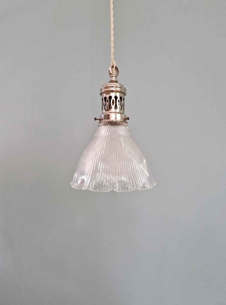 Suspension Holophane en verre rainuré transparent, 1930, Enlèvement ou Envoi