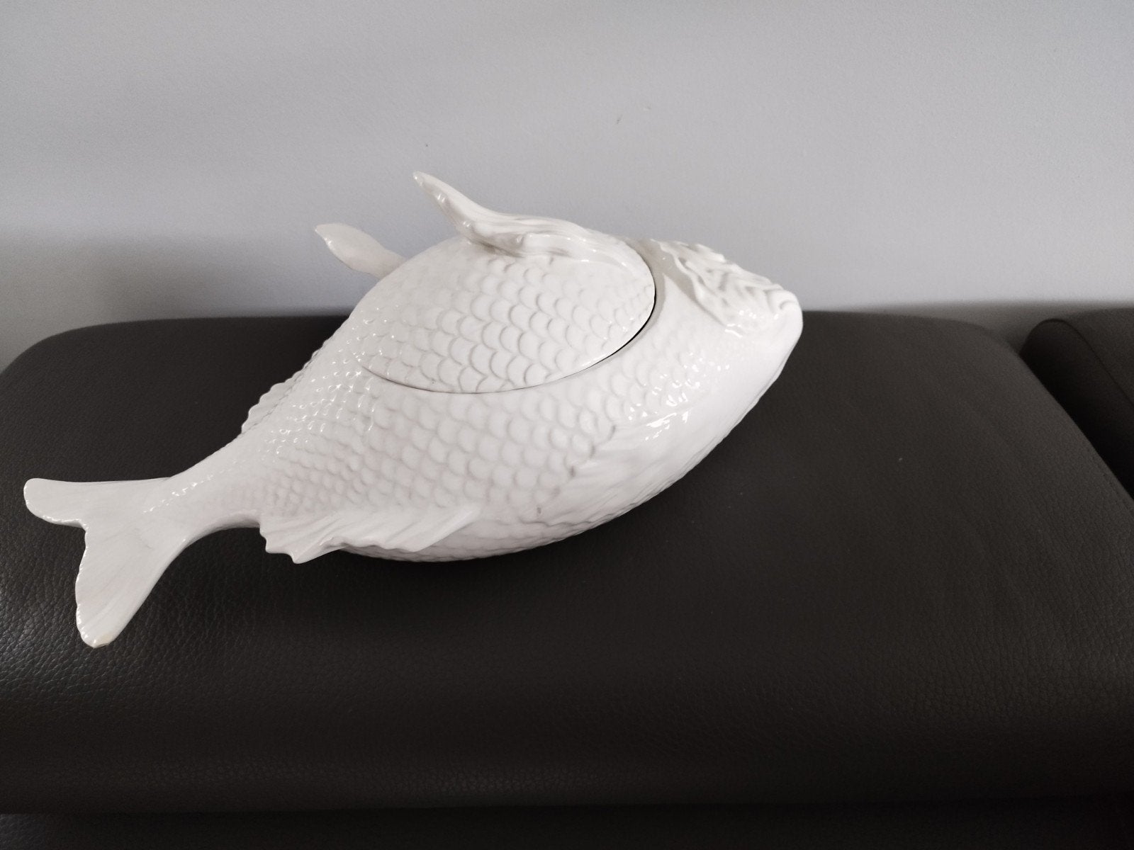 Soupière à poisson vintage en céramique blanche, Enlèvement