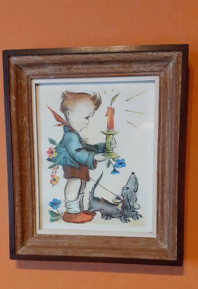oude kader met tekening achter glas, Ophalen