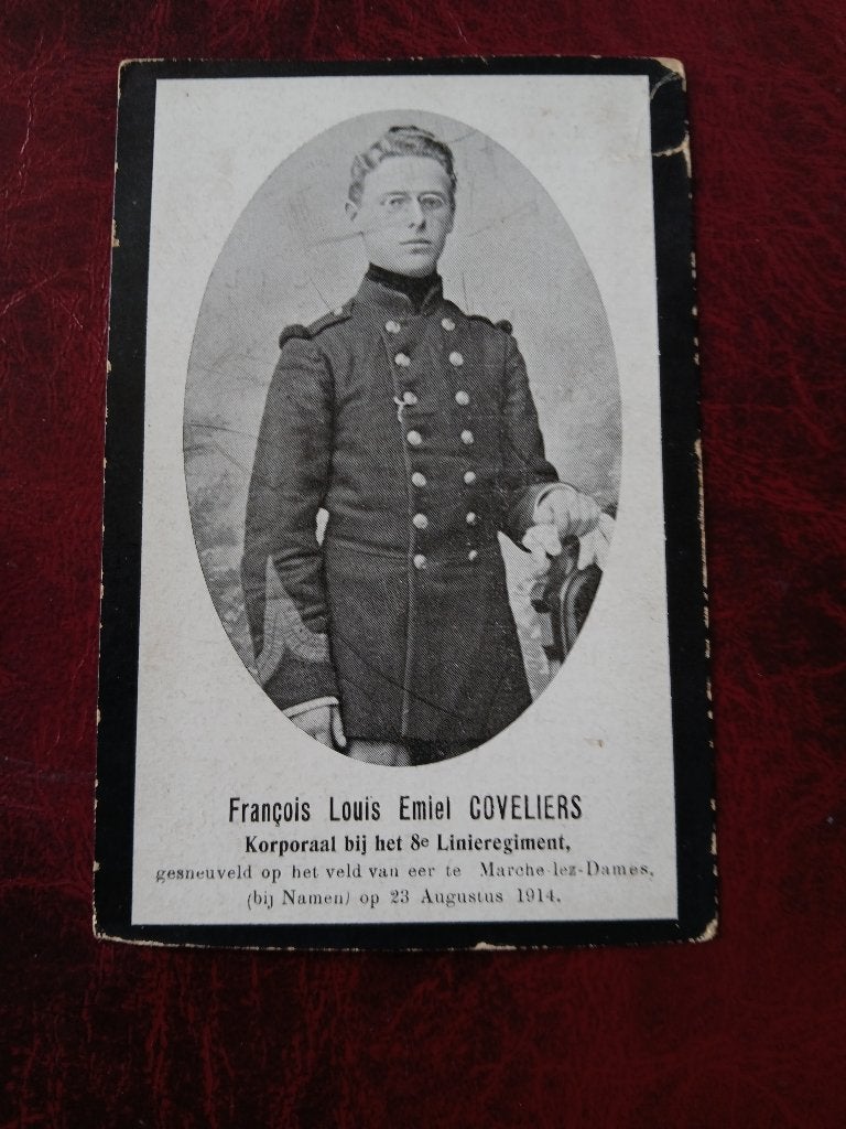 kororaal Francois Coveliers gesneuveld 1914, Ophalen of Verzenden, Bidprentje