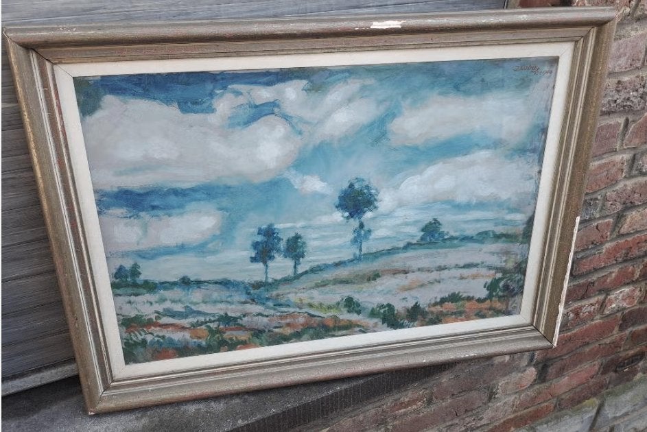 huile sur panneau paysage signe Jean Baptist CABUY, Antiek en Kunst, Ophalen of Verzenden, Landschap, Paneel