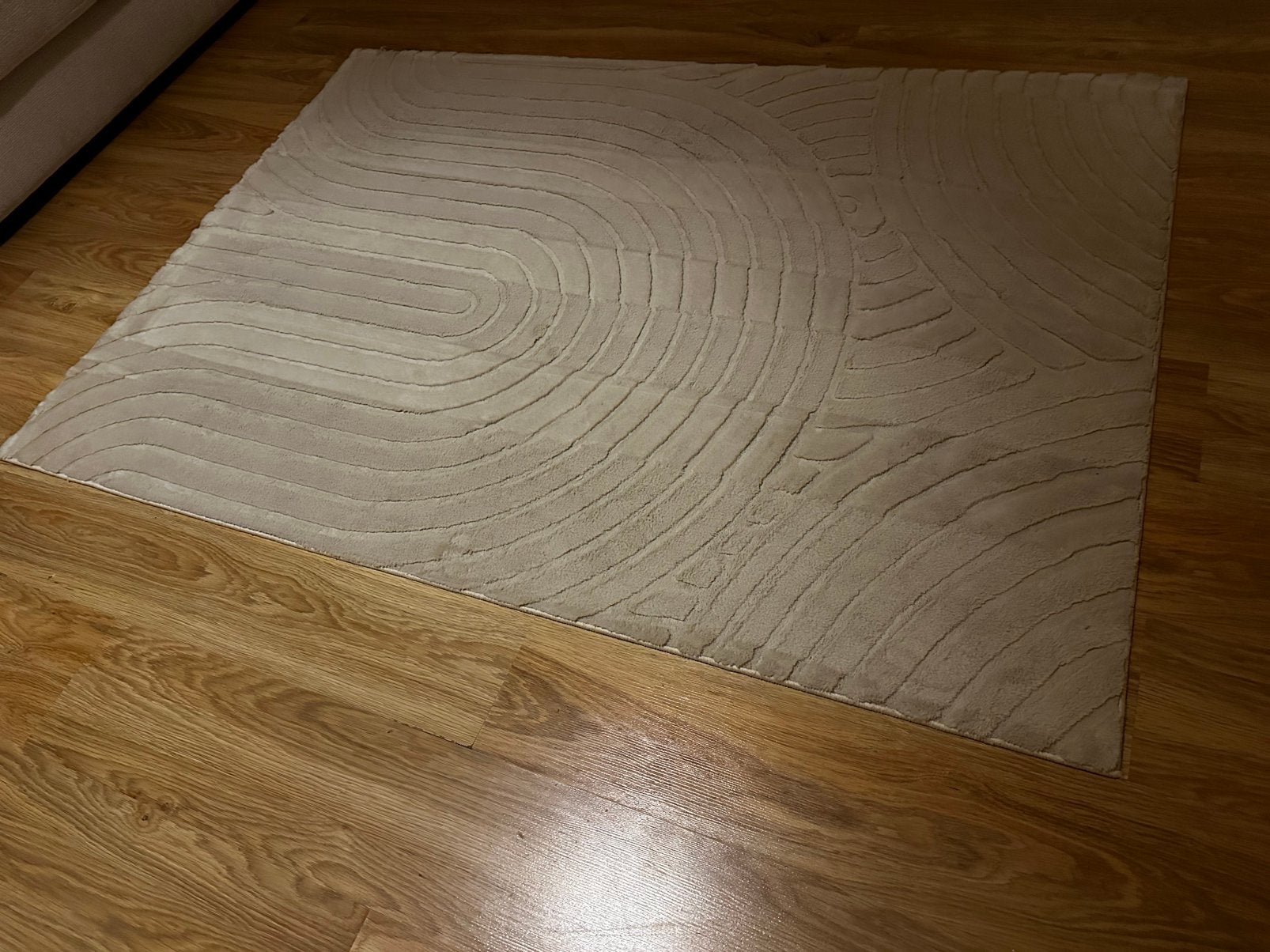 Tapis effet vagues/cernes — 120x170 cm — beige/crème, Maison & Meubles, Enlèvement, Comme neuf, Beige, Tapis