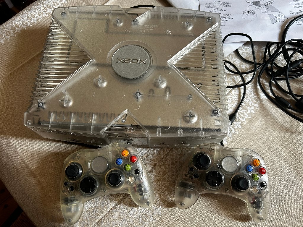 Xbox Crystal Edition in originele doos, Consoles de jeu & Jeux vidéo, Enlèvement ou Envoi, Utilisé, Avec 2 manettes, Cristal/Transparent