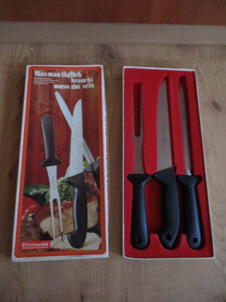 P.a.s frauenlob 3 delig set Mes vork en messlijpstaaf , inox, Ophalen of Verzenden, Nieuw, Inox of Chroom, Bestekset