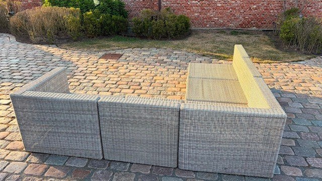 Loungeset in wicker wit-grijs, Tuin en Terras, Tuinstoelen, Ophalen, Gebruikt, Wicker