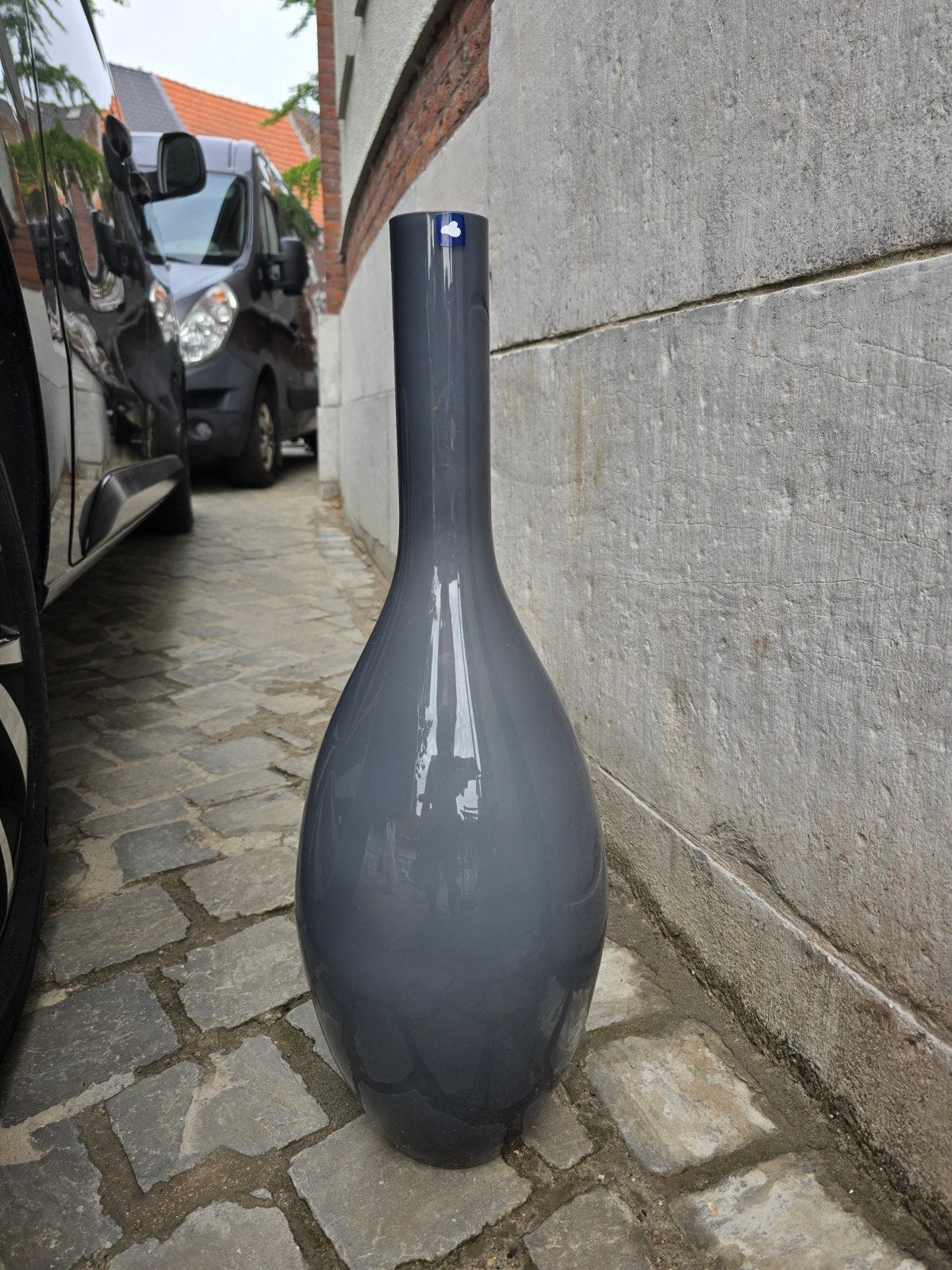 Grand vase de sol design Leonardo en verre gris —, Collections, Verres & Petits Verres, Enlèvement