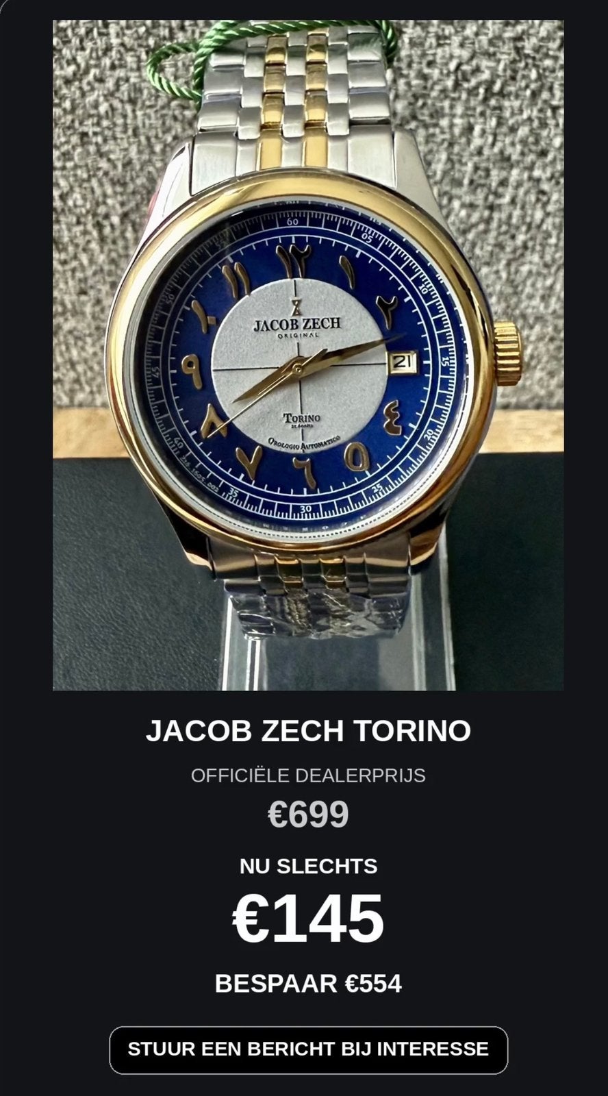 AUTOMATIQUE JACOB ZECH TORINO VAUT699€ ! 💯%NOUVEAU !, Enlèvement ou Envoi, Montre-bracelet