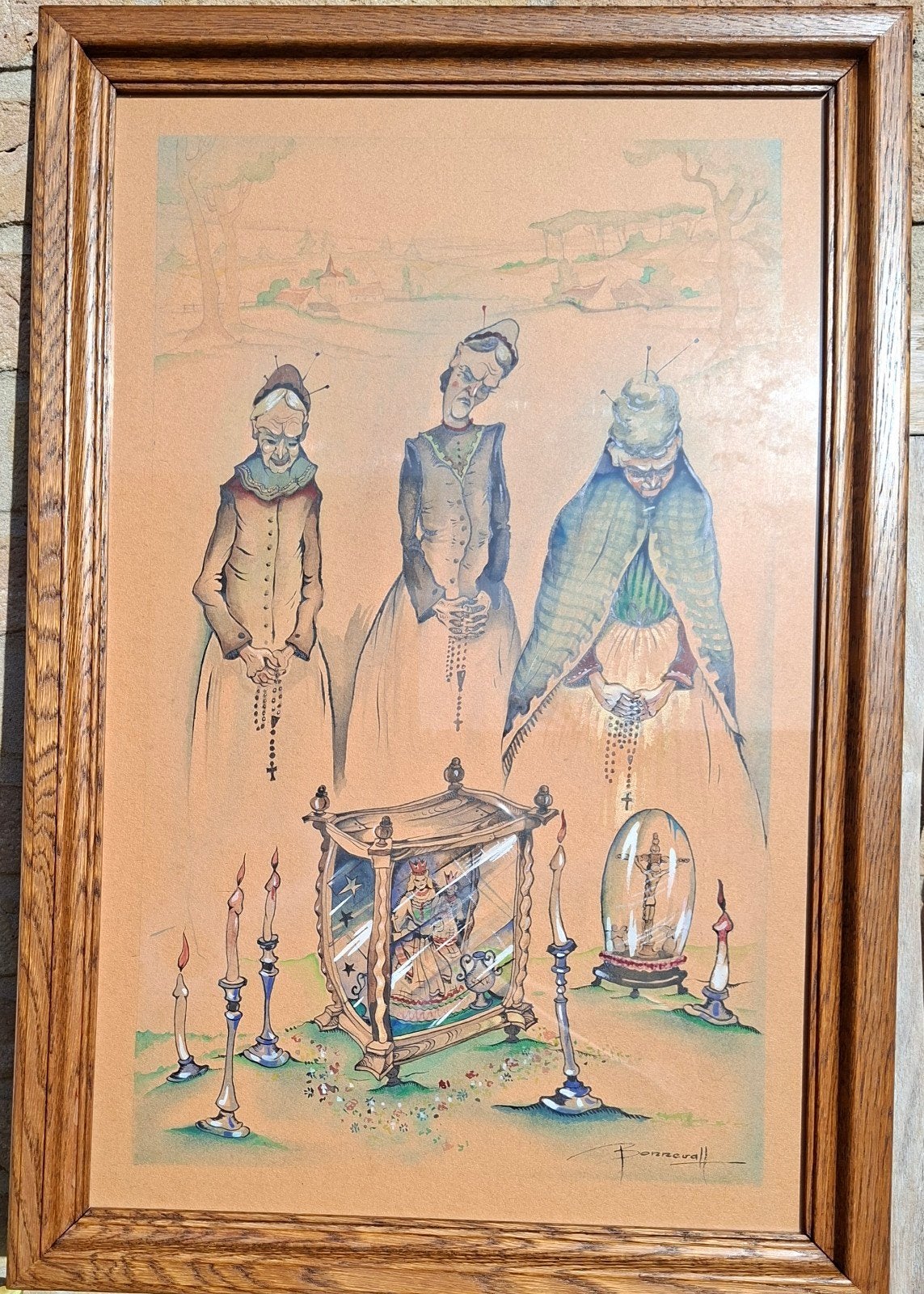 BONNEVALLE Oscar " De verering van Maria" gouache en aquarel, Enlèvement ou Envoi, Aquarelle, Papier
