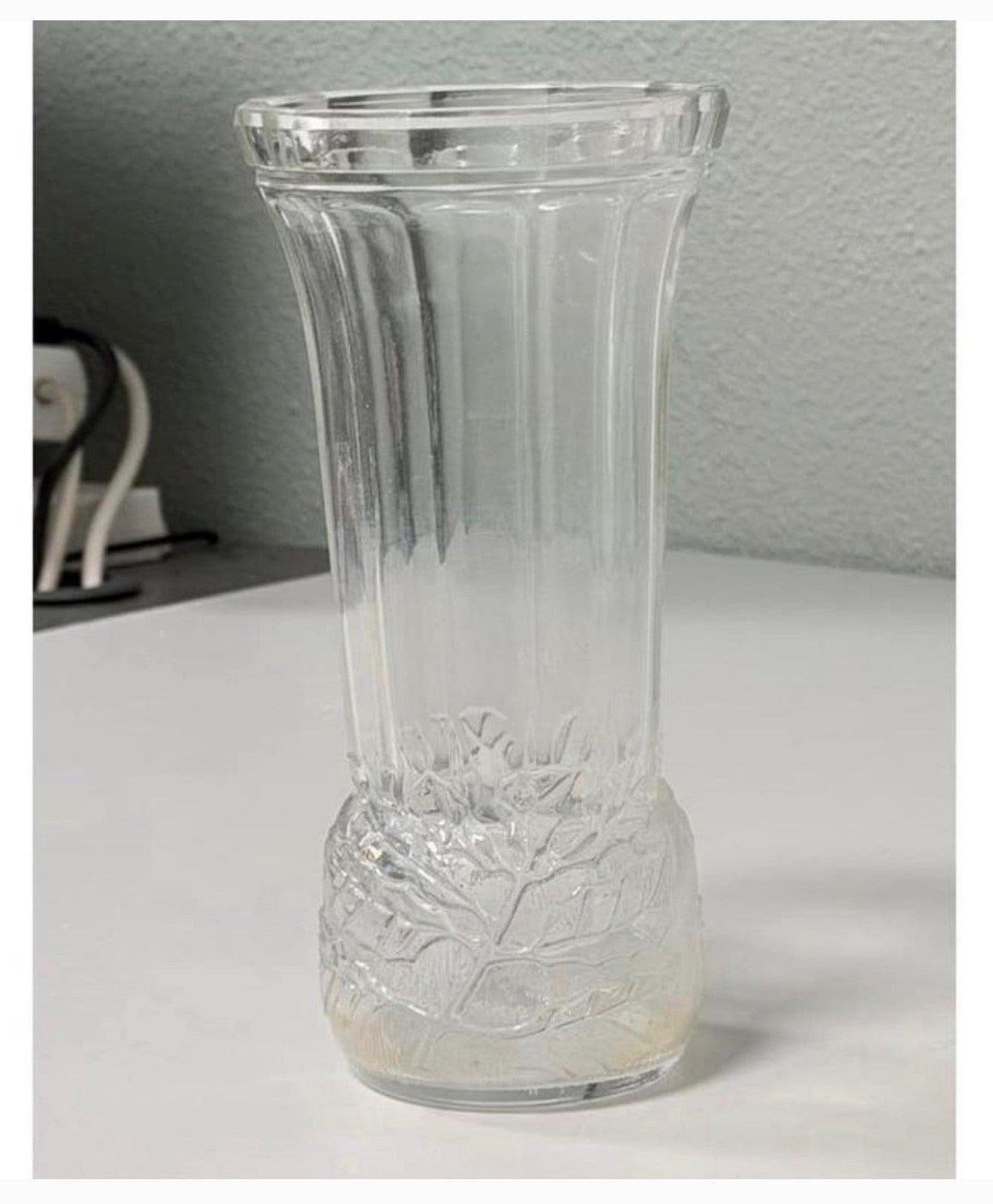 Vase à fleurs vintage en verre - feuilles gaufrées - 23 cm, Enlèvement ou Envoi