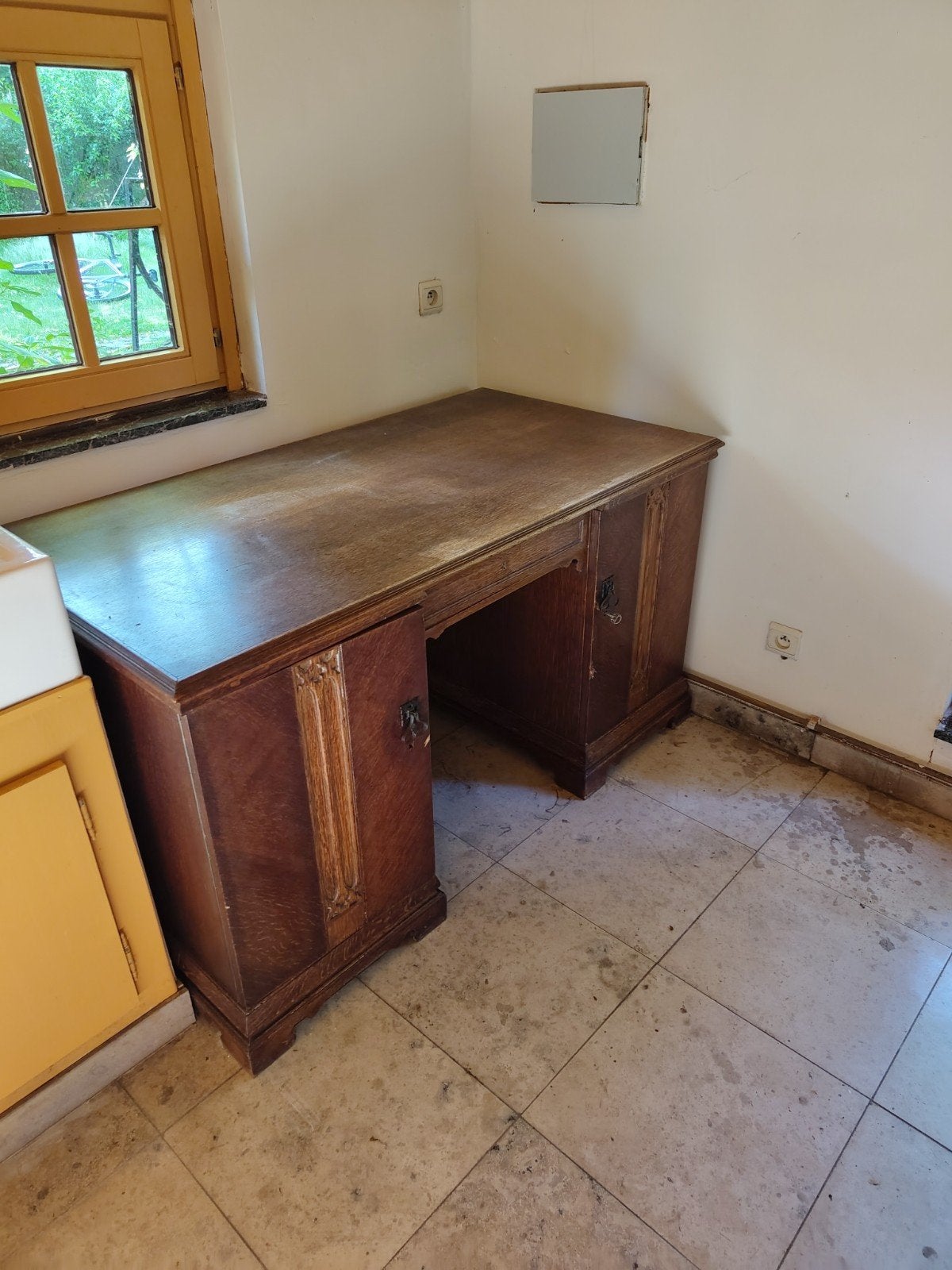 Antieke bureau en bijhorende kast in eik, Huis en Inrichting, Ophalen
