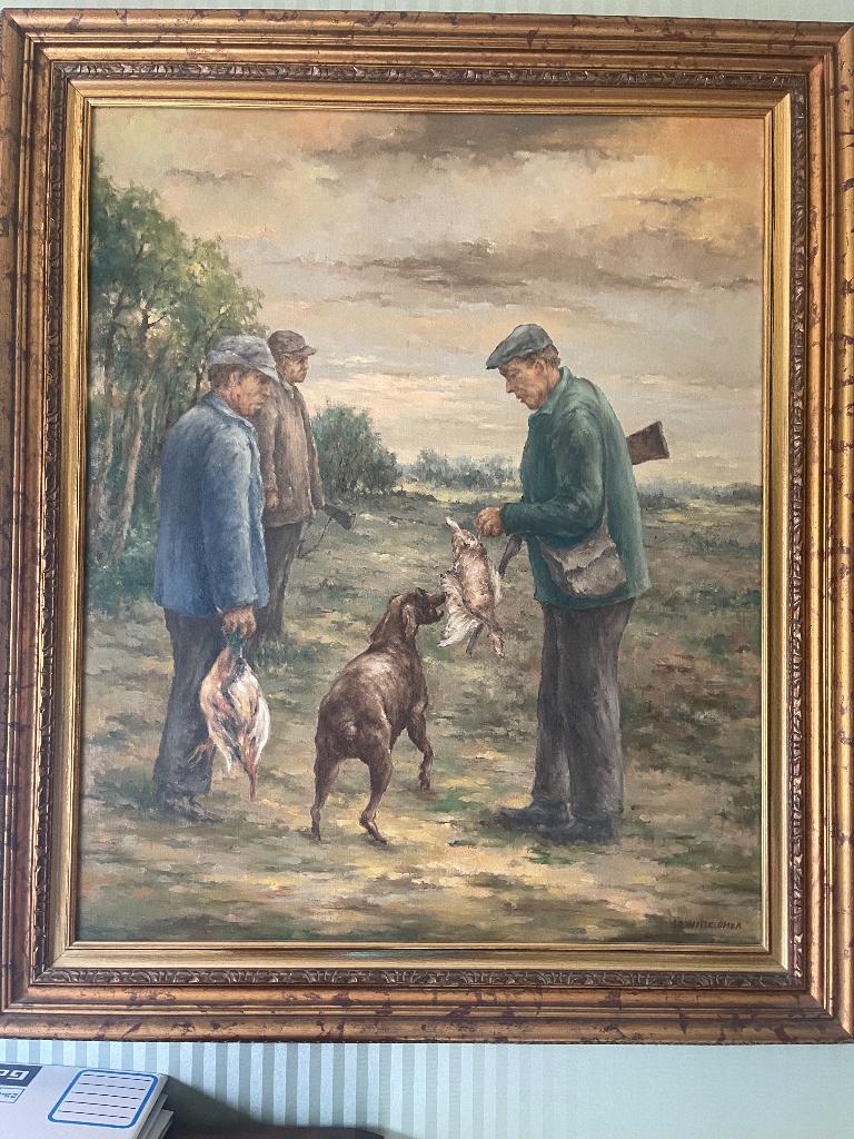 Groot olieverfschilderij "JAGERS", Ophalen