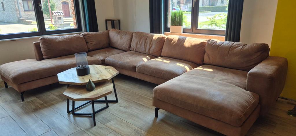 Zeer ruime prachtige cognac lederen hoekzetel/lounge, Ophalen