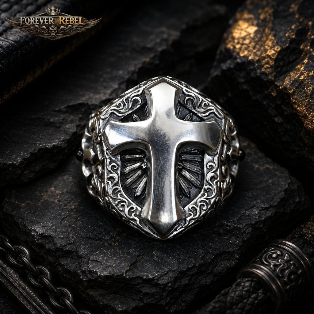 The Cross Fortress - 925 Zilver - Diverse Maten, Bijoux, Sacs & Beauté, Bagues, Neuf, Femme ou Homme, Argent, Argent