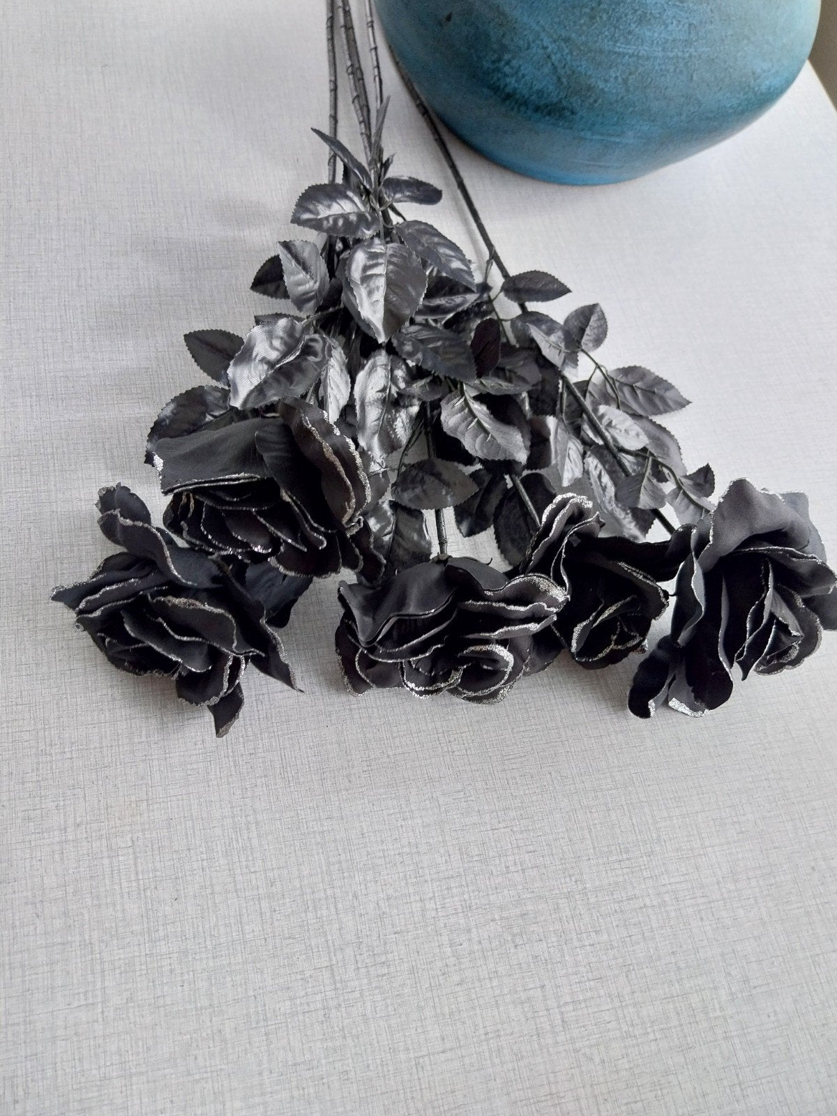 5 Textiel  zwarte rozen met zilver, Ophalen, Zilver, Zilver