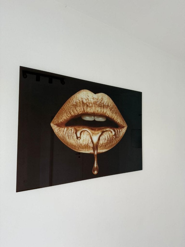 Print gouden lippen, Antiquités & Art, Art | Peinture | Moderne, Enlèvement, Verre, Sous verre, Impression