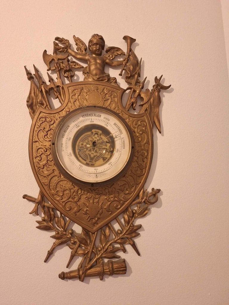 AncienBaromètre RéguleDoré XIXe  Bonifacio Musterschutz 2051, TV, Hi-fi & Vidéo, Stations météorologiques & Baromètres, Enlèvement ou Envoi
