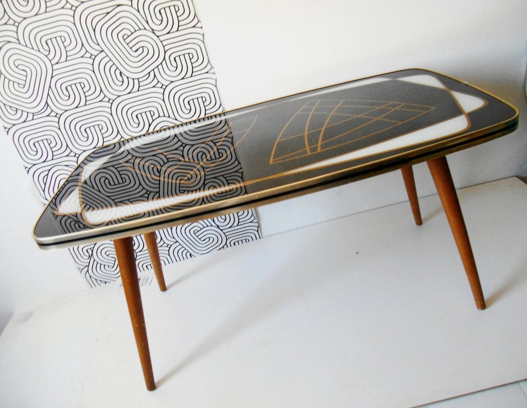 Table basse en verre miroir Original Expo '58, 41 cm, Table, Noir, Fait main