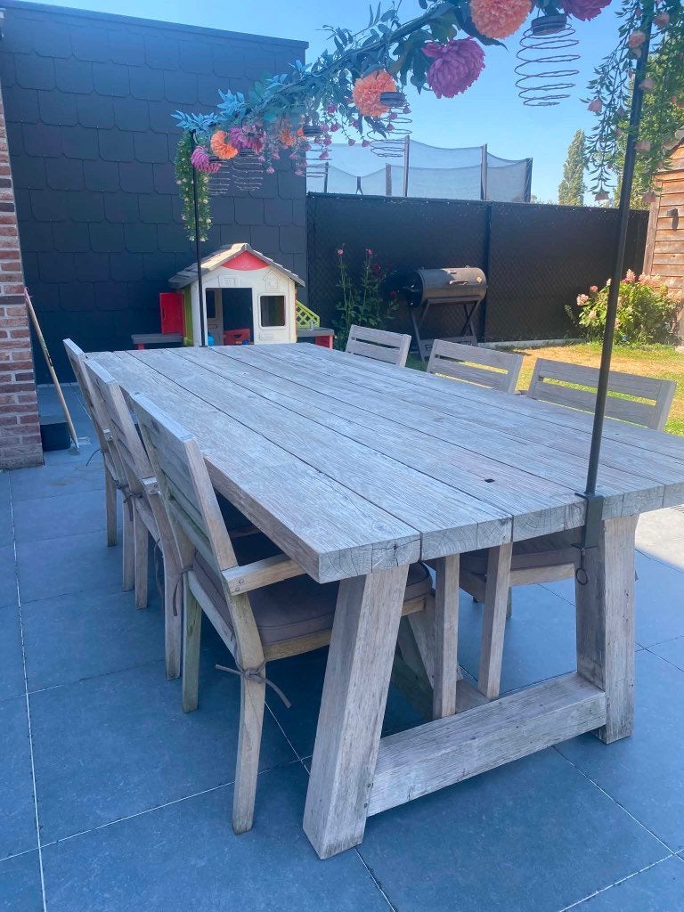 Teak tuintafel en stoelen, Ophalen, Gebruikt, Teakhout