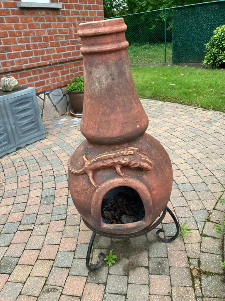 Tuinhaard terracotta metalen onderstel, Tuin en Terras, Ophalen, Zo goed als nieuw