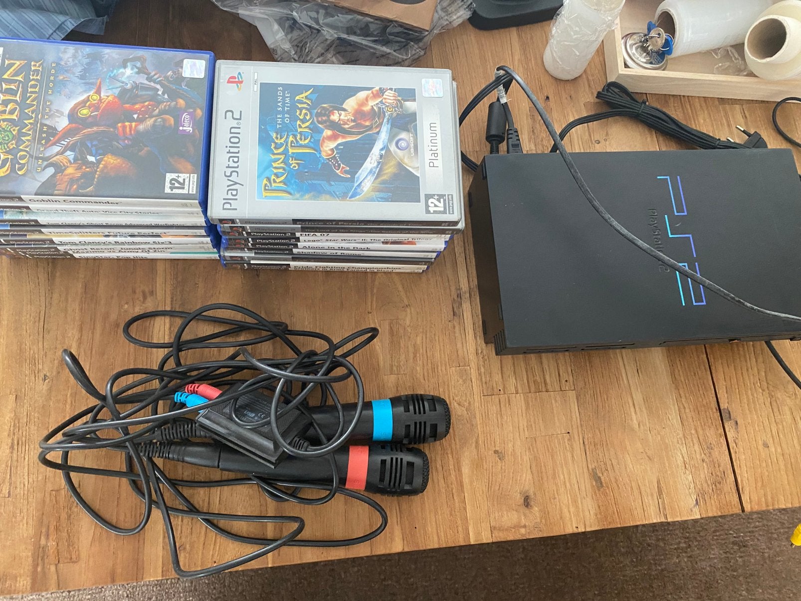 Playstation 2 + 19 games + singstar micros, Ophalen, Gebruikt