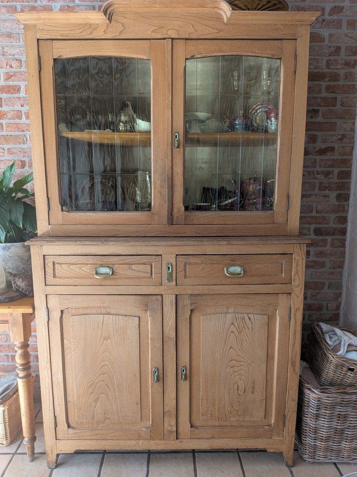 antieke vitrinekast, Ophalen, Gebruikt, 100 tot 150 cm, Eikenhout
