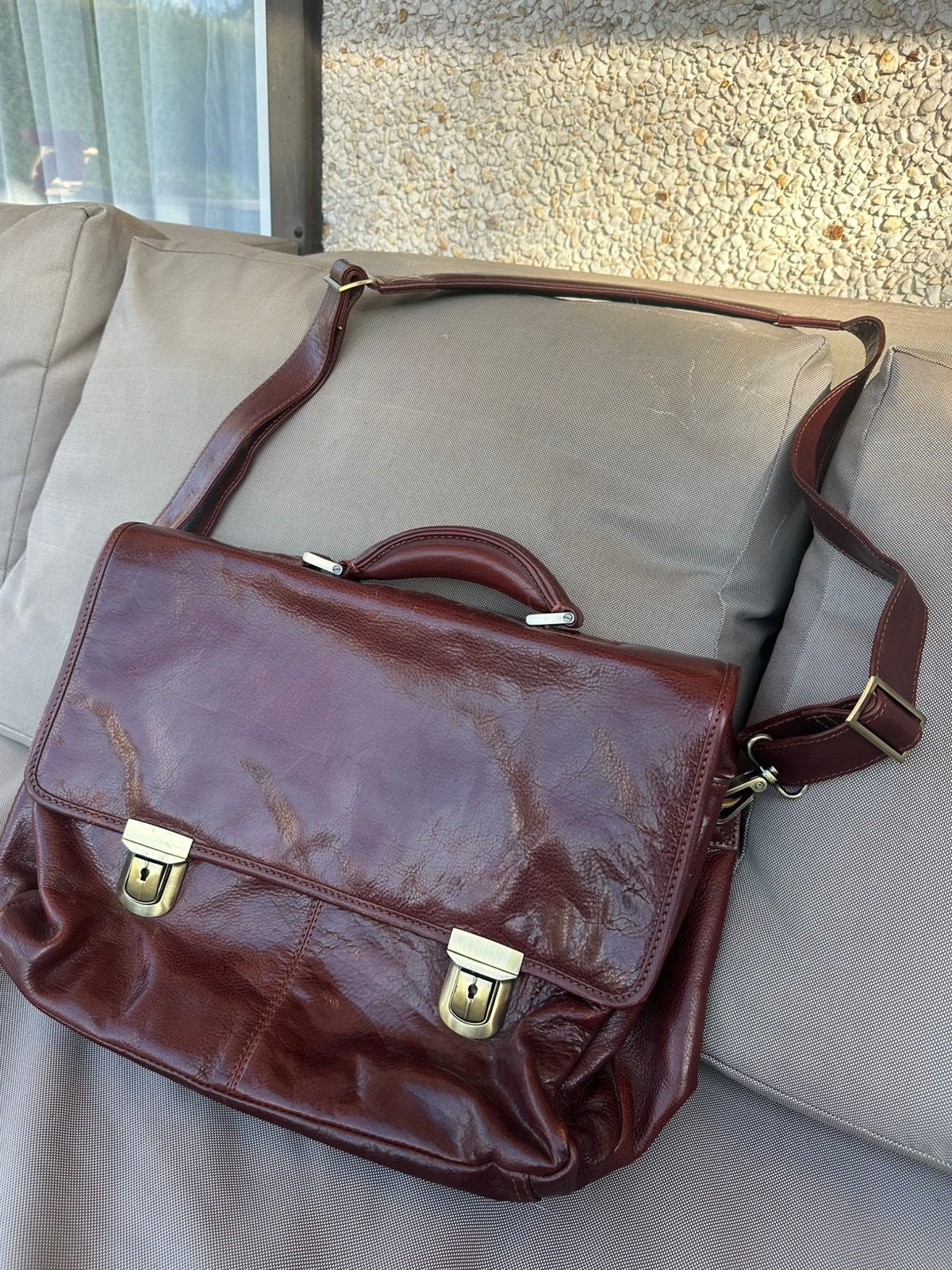 Malette en cuir, Moins de 35 cm, Poignée extensible, Brun, Enlèvement