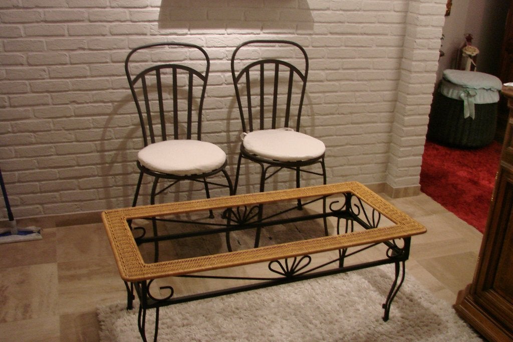 smeedijzer set: 2 stoelen en salontafel, Huis en Inrichting, Ophalen, Overige materialen, Gebruikt, Smeedijzer