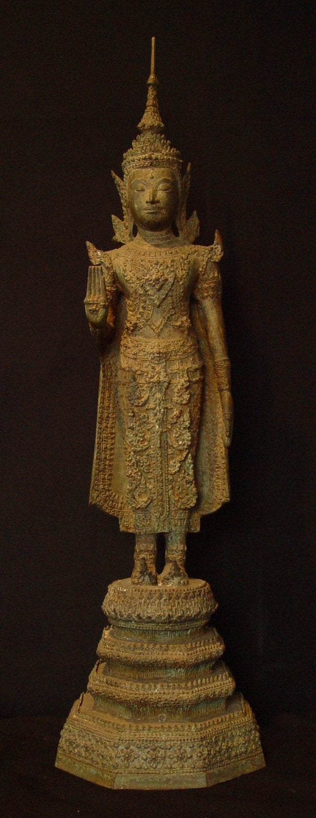 Grote Thaise koningsboeddha brons, Ophalen, Gebruikt, Met sokkel, 80 cm