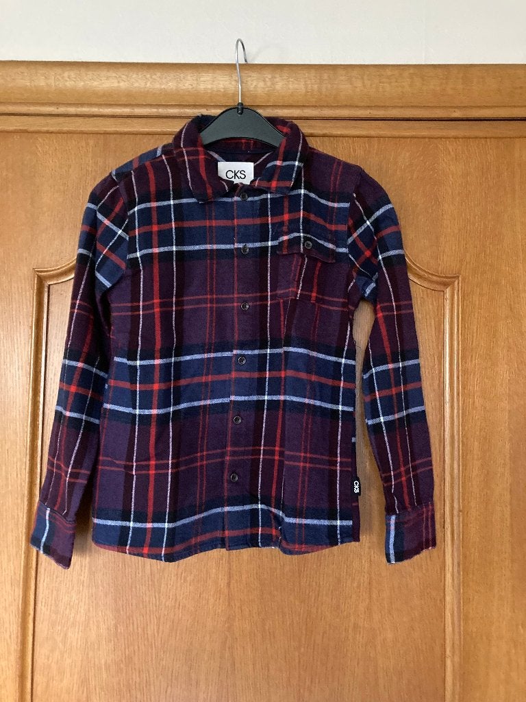 Geruit hemd in flanel, CKS, maat 128, 8 jaar, Cks, Overhemd of Blouse, Ophalen of Verzenden, Zo goed als nieuw