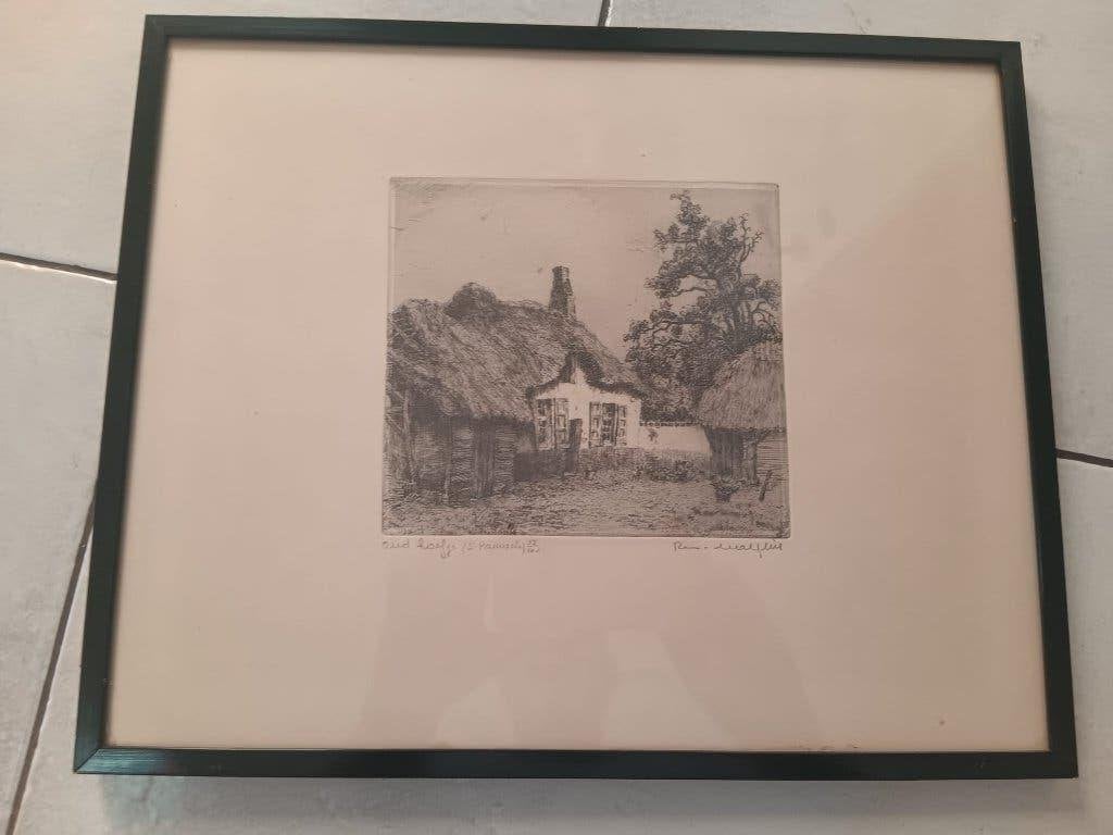 ets van Romain Malfliet oud hoefje in St Pauwels ., Antiek en Kunst, Ophalen of Verzenden, Ets, Gesigneerd