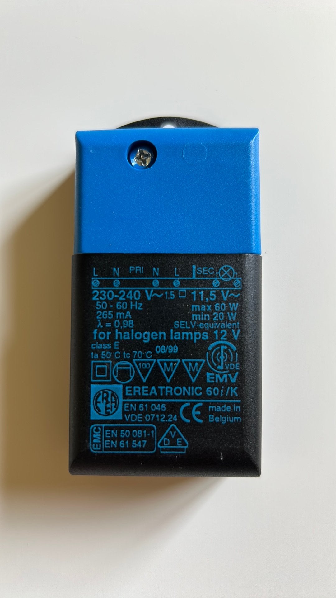 12 volt halogeentransformator Ereatronic 60i, Doe-het-zelf en Bouw, Elektriciteit en Kabels, Ophalen of Verzenden, Gebruikt, Overige merken