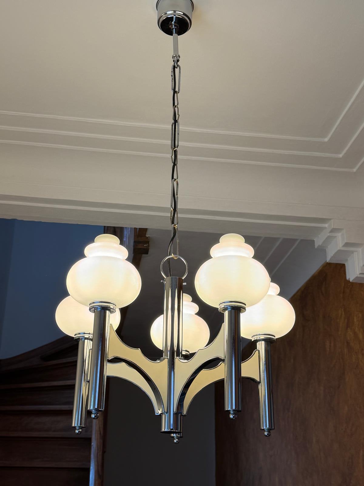 Gaetano Sciolari Kroonluchter Vintage, Huis en Inrichting, Lampen | Kroonluchters, Ophalen, Zo goed als nieuw, Glas
