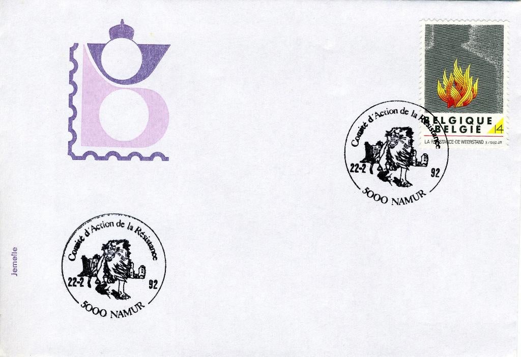 (B) FDC Envelop 1992  2444 - De Weerstand, Postzegels en Munten, Postzegels | Europa | België, Ophalen of Verzenden, Gestempeld