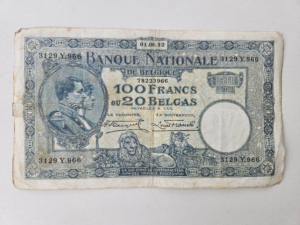Bankbiljet 100 Francs 20 belgas 1932, Ophalen of Verzenden, Los biljet