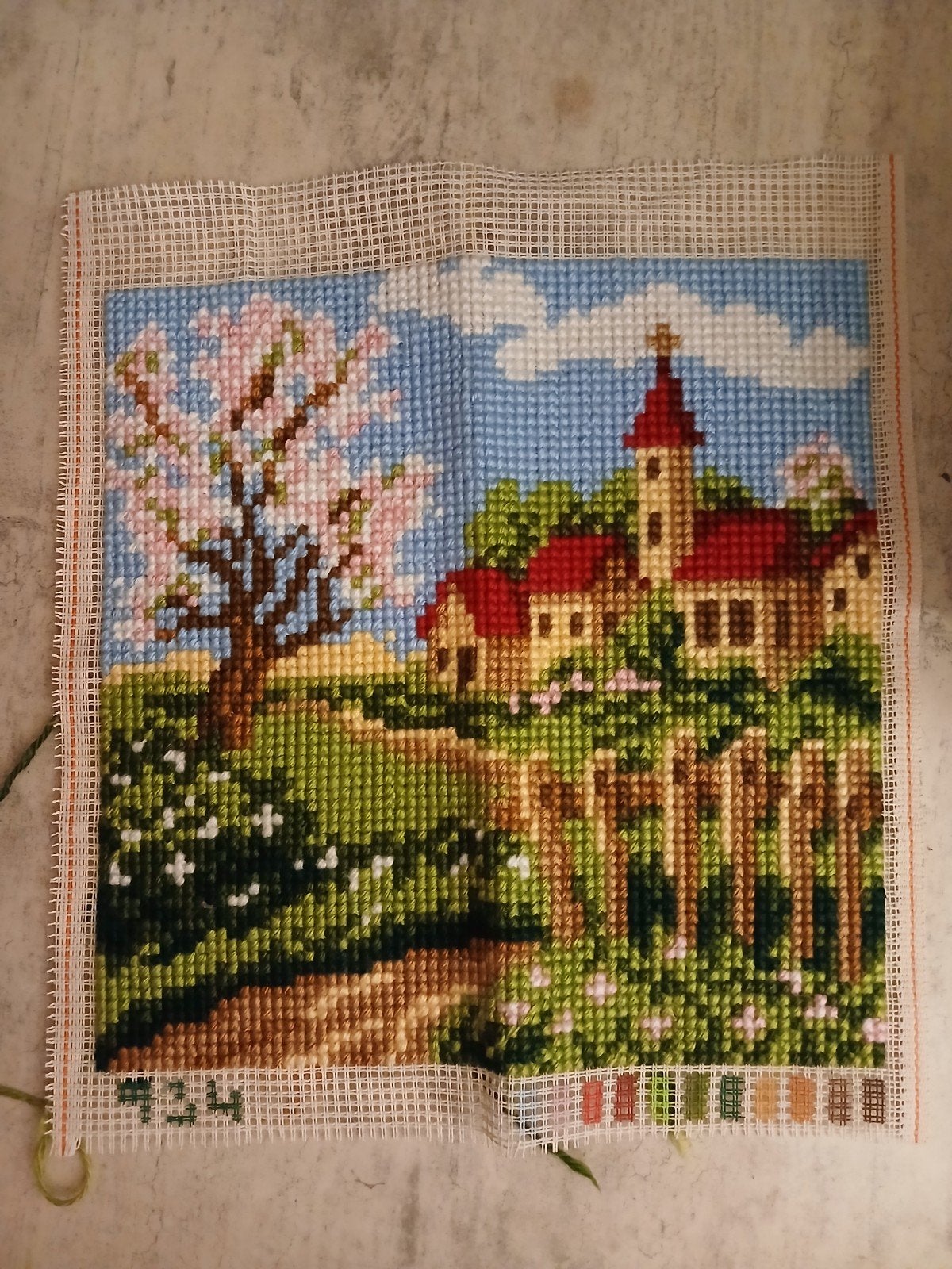 Borduurkussen landschap, Hobby & Loisirs créatifs, Broderie & Machines à broder, Comme neuf, Set à broder, Enlèvement