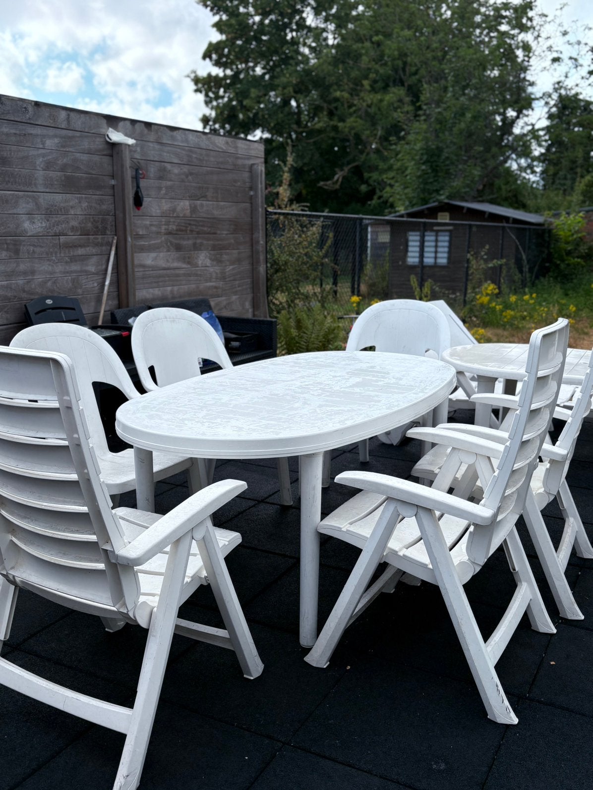 set de table avec 7 chaises, Jardin & Terrasse, Ensembles de jardin, Enlèvement, Comme neuf