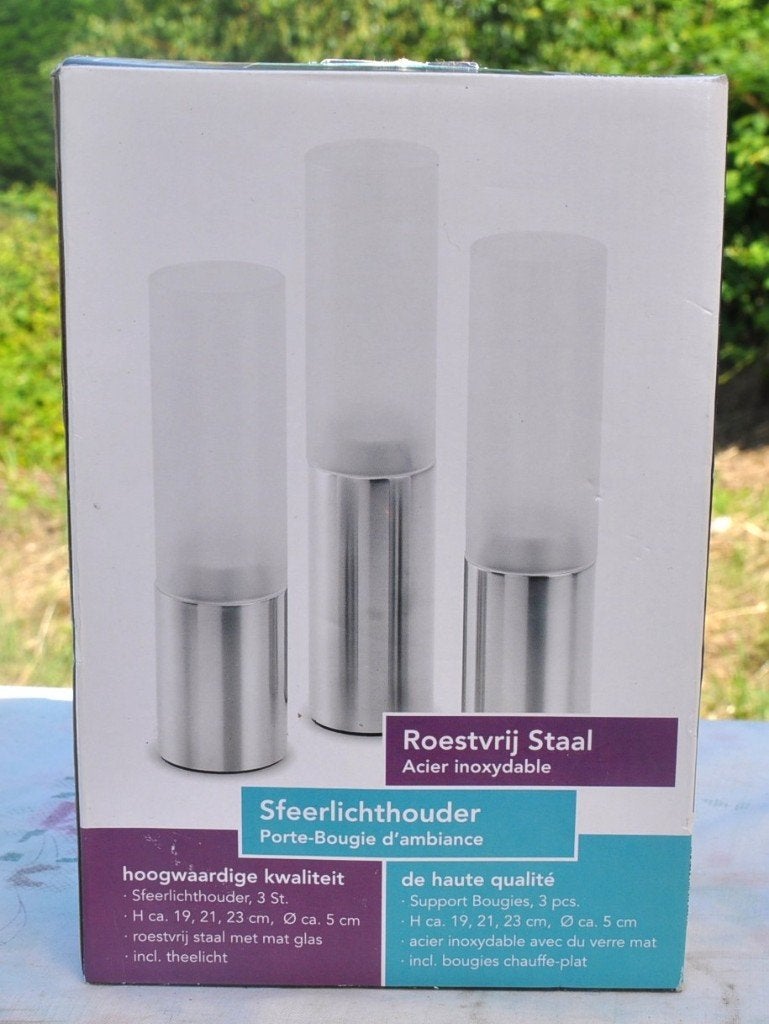 support pour bougies 3 pièces metal et verre opaque, Huis en Inrichting, Ophalen of Verzenden, Gebruikt, Glas, Kaars