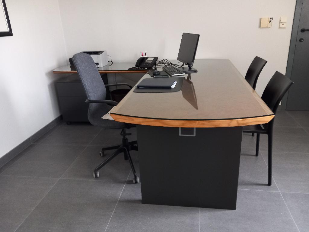 Directiebureel ESTEL wortelhout met kasten SICAME Office, Huis en Inrichting, Bureaus, Zwart, Gebruikt, Overige merken, Duo-bureau