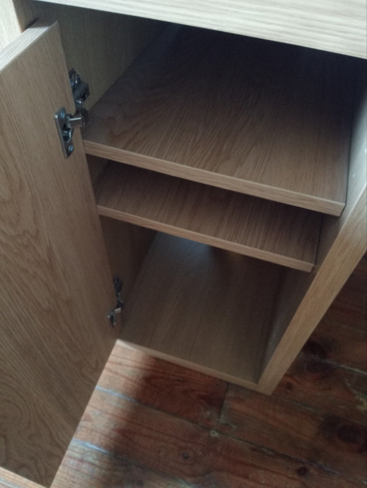 Bureau IKEA effet chêne avec rangements – Très bon état, Comme neuf, IKEA, Bois, Moderne