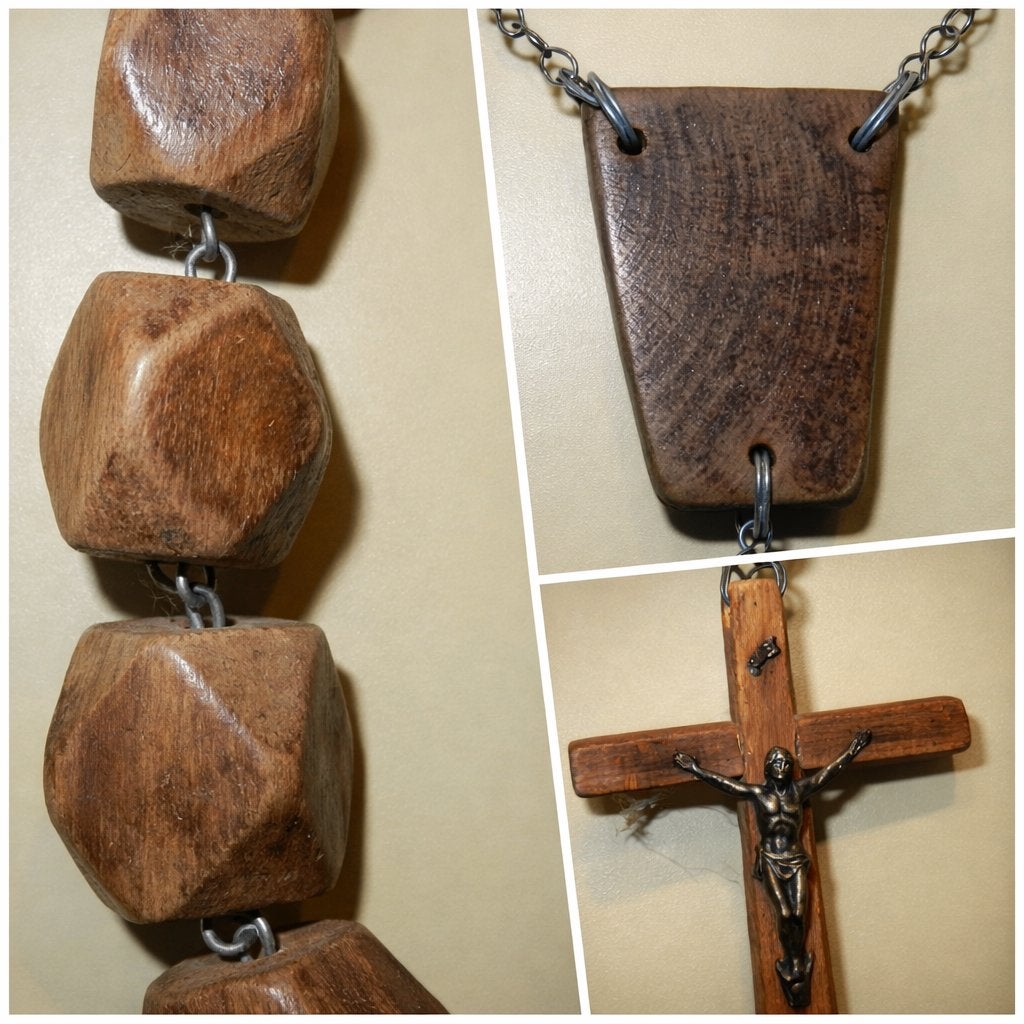 Grote handgemaakte houten rozenkrans – curiosa brocante, Antiek en Kunst, Ophalen of Verzenden